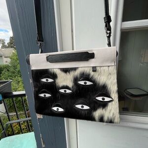 Vali Crossbody Small Cream Leather Bag - Eyes Applique Adjustable Handle